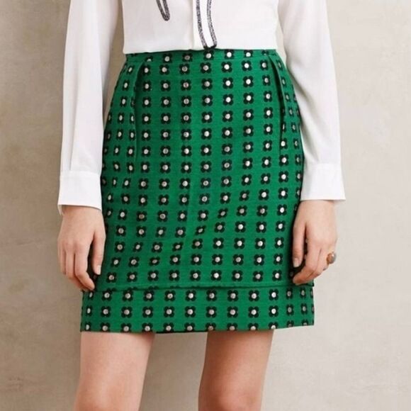 Anthropologie HD Paris Green Floral Mini Skirt Size 4‎ Retro Twee Career - Picture 11 of 14